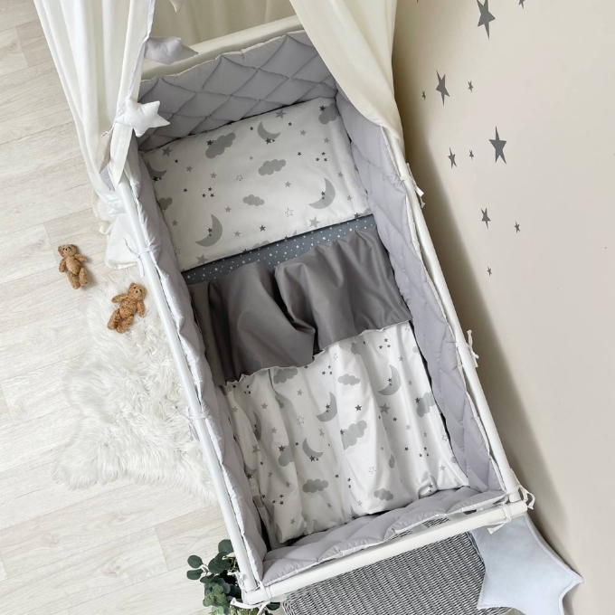 Set lenjerie Patut BebeCopii 6 piese Norisori gri cu luna (3)